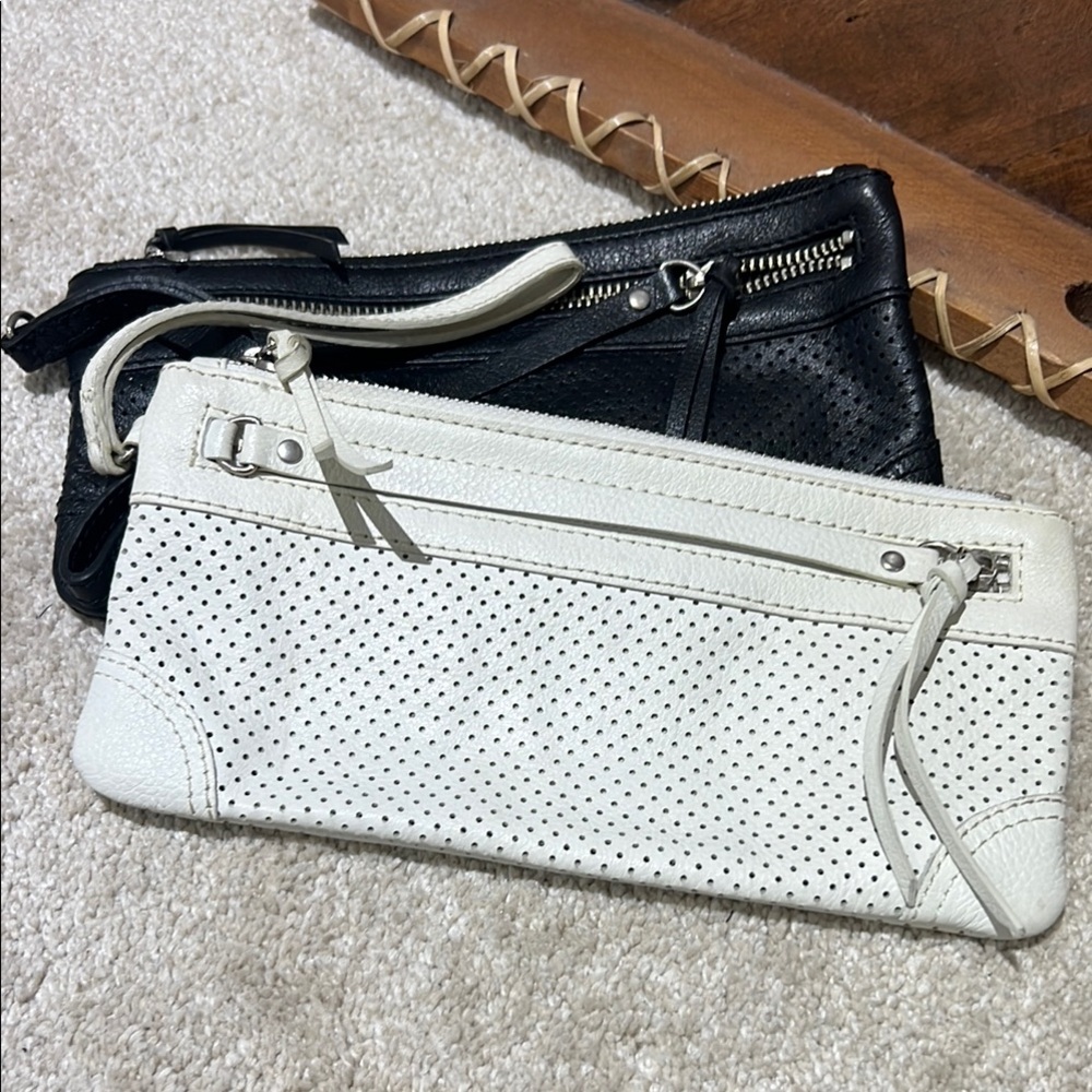 Classic Banana Republic Perforated Leather Clutch Set - Black and White